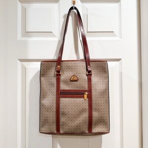 Yoland Monogram Coated Canvas Tote Brown Tan Leather Weekender Large